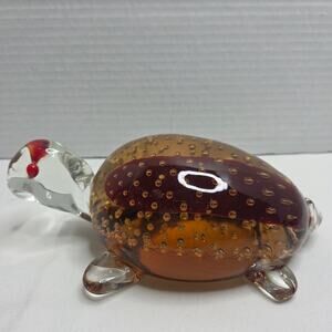 Vintage Murano Style Handblown Art Glass Sea Turtle Figurine Paperweight Decor